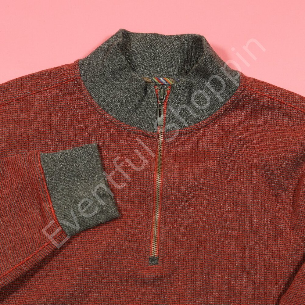 Robert Graham Thermal Waffle Knit 1/4 Zip Pullover Mens L Red Sweater Contrast